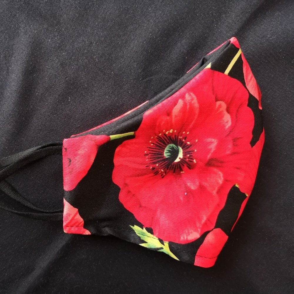 Adult Remembrance Poppies Handmade 100% Cotton Face Mask Masque